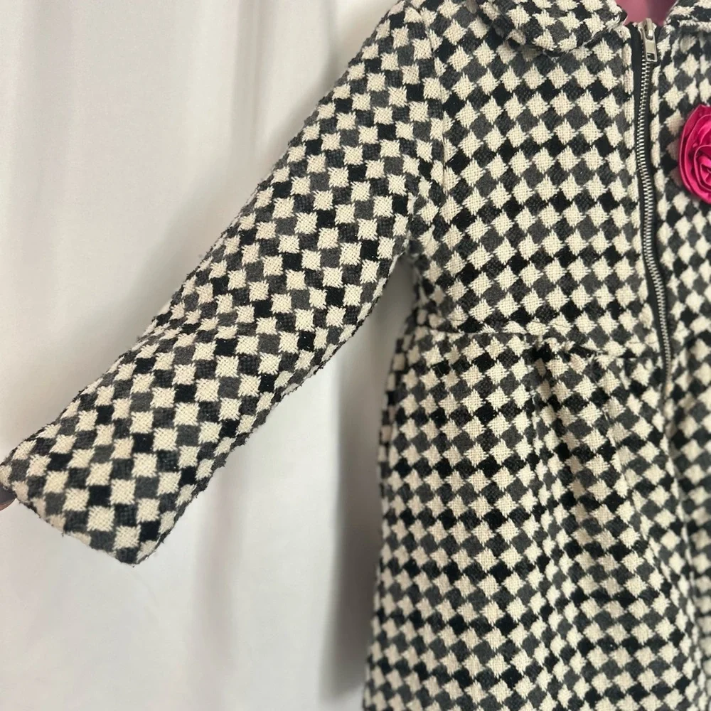 Penelope Mack Girls Black & White Houndstooth Coat PinkSatinLining Size 4T(1247)
